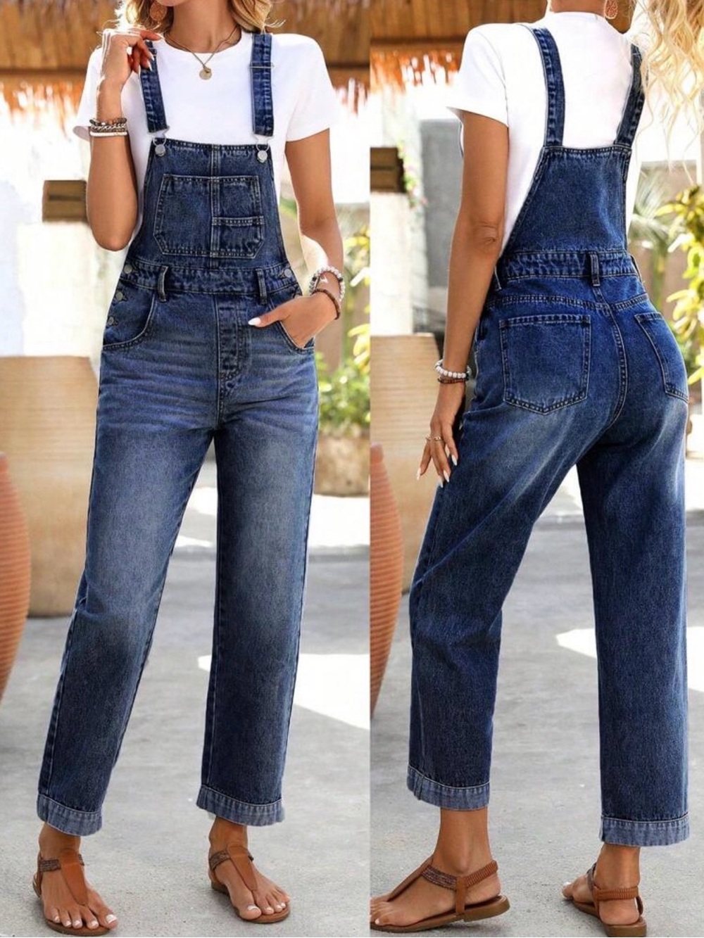 Classic Blue Denim Women's Overalls with Adjustable Straps